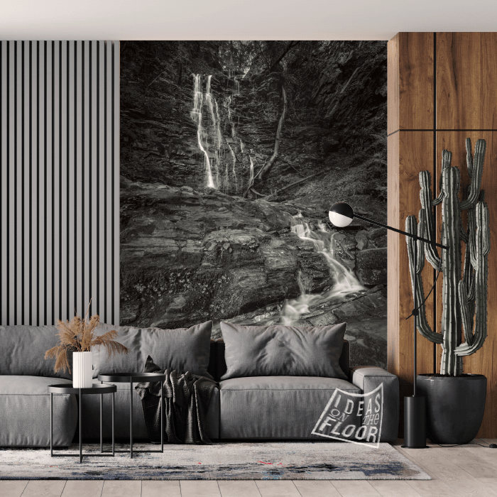 image-ideasonthefloor-fotowand-waterfall-study-in-interieur-muurfoto-zwartwit-waterval-rotsen-stoer-indrukwekkend