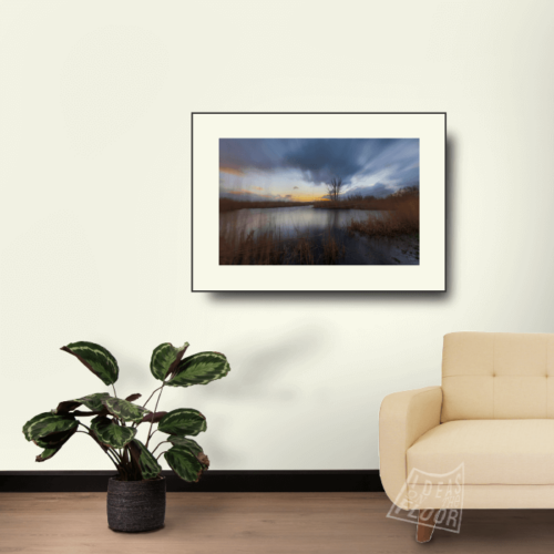 image-product-muurdecoratie-fotoprint-foto-bomen-water-rivieren-wolken-zonsopkomst-zon-storm-dramatisch-beweging-uiterwaarden-zevenaar-landschapsfotografie-ideasonthefloor