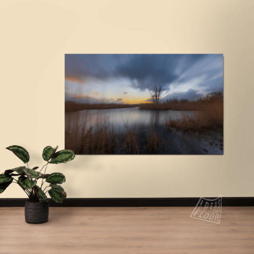 image-product-muurdecoratie-wandpaneel-aluminium-paneel-canvas-foto-op-doek-fine-art-foto-bomen-water-rivieren-wolken-zonsopkomst-zon-storm-beweging-uiterwaarden-zevenaar-landschapsfotografie-ideasonthefloor
