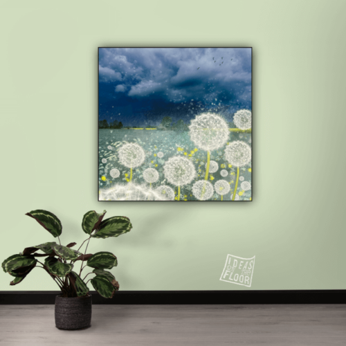 image-muurdecoratie-product-fine-art-fotoprint-titel-wishes-interieur-pluizebollen-paardenbloemen-landschap-schilderij-illustratie-ideasonthefloor.com