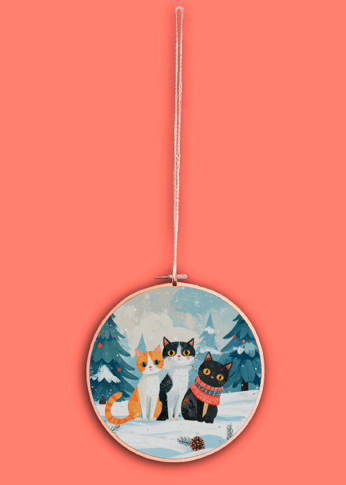 Kerstmuurhanger Drie Katten ∅ 20cm - Afbeelding 4